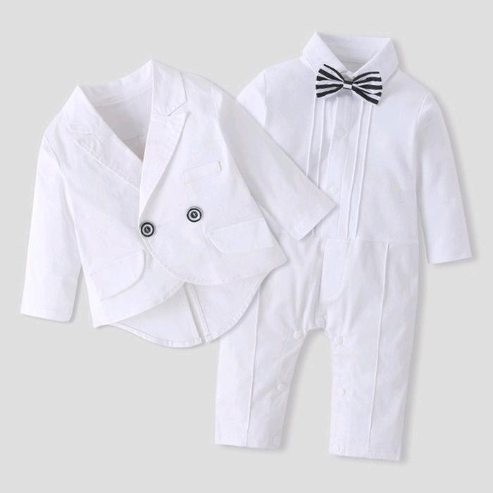 Cing- Tuxedo Putih Baju Baptis Bayi Dan Anak Romper Bayi Import Baby Katun White