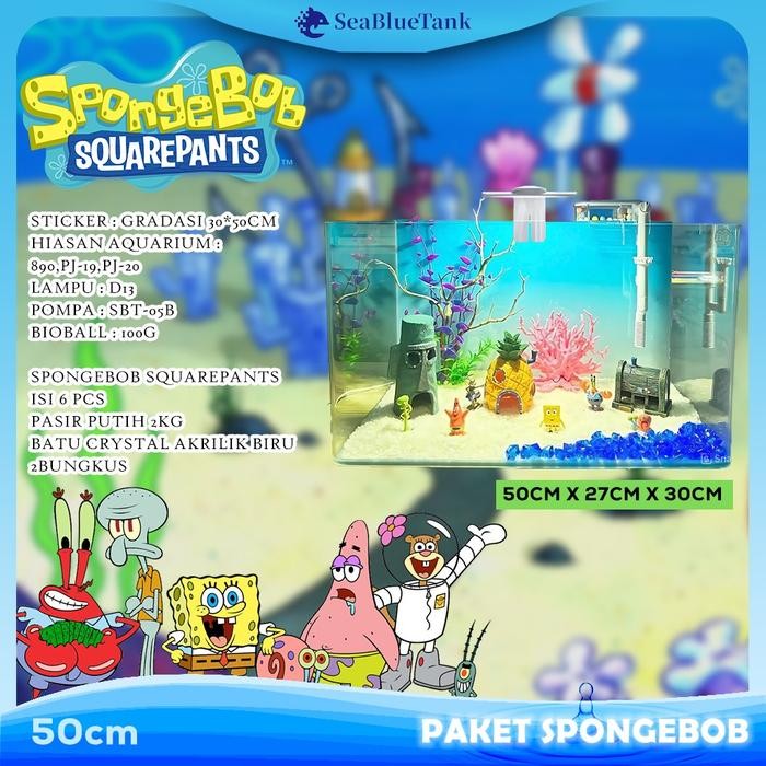LEPET PAKET AQUARIUM SPONGEBOB 50CM / AQUARIUM MELENGKUNG / AQUASCAPE / AQUARIUM BENDING