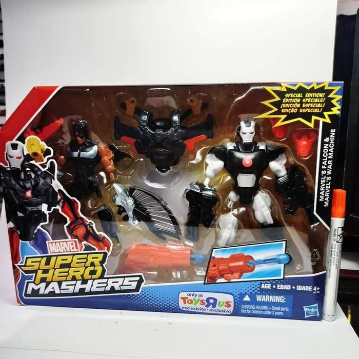 mainan action figure marvel hero mashers black falcon with war machine