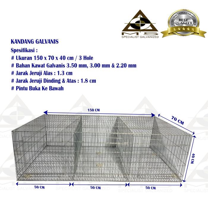 Kandang Kelinci Galvanis - Indukan / Breeding ( 150.70.40 / 3 Hole )