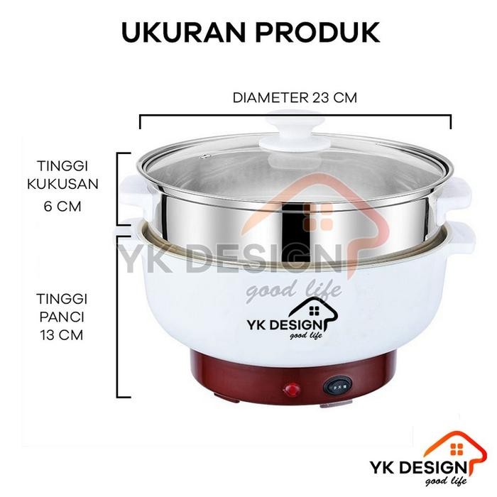 TERBARU.. YK DESIGN YK-803 PANCI LISTRIK SERBAGUNA FREE KUKUSAN STEAMER STAINLES
