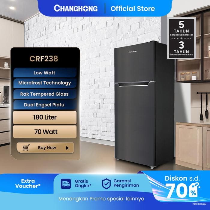 SendToday- Changhong Kulkas 2 Pintu 180L Black Crf-238