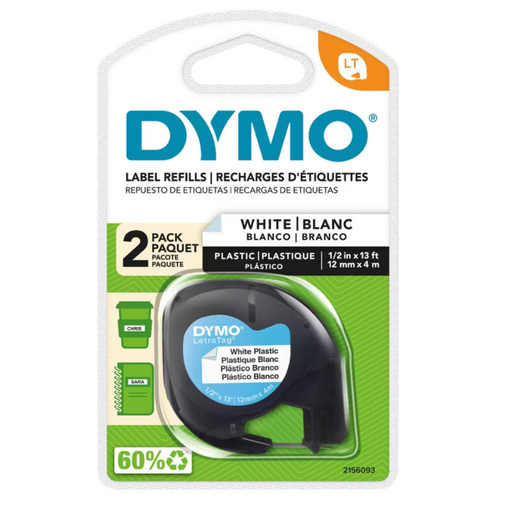 

Dymo LetraTag Plastic Label Tape, B on WHITE, 12mm x 4m