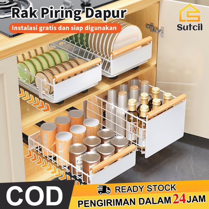 Sutcil Rak piring tarik rak laci piring rak dapur serbaguna lemari piring