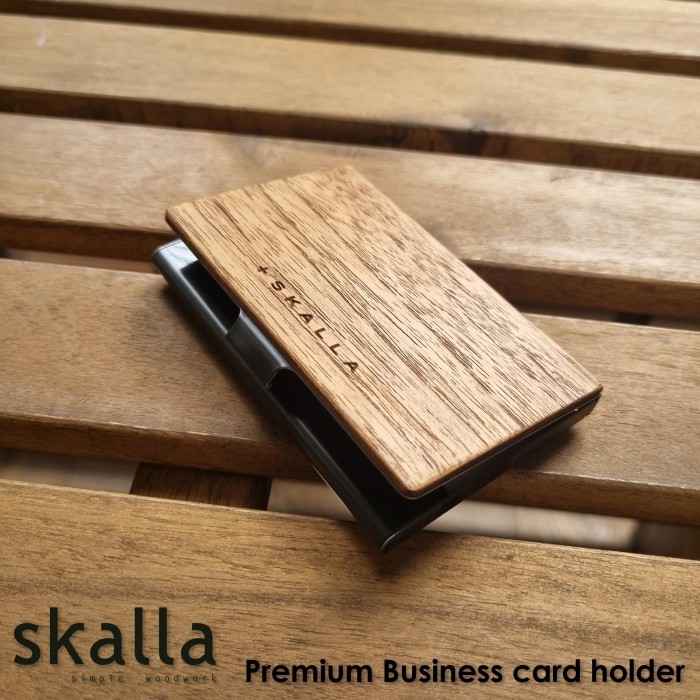 

LANGSUNG DIPROSES Wooden Busines Card holder dompet tempat kartu nama kayu stainless