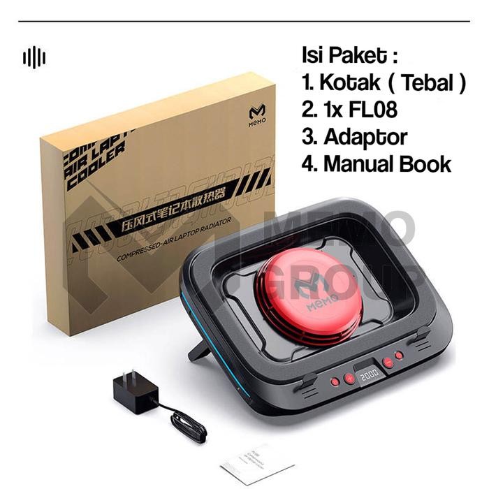Memo FL08 laptop cooling fan with 2400RPM turbo compressed air Cooler
