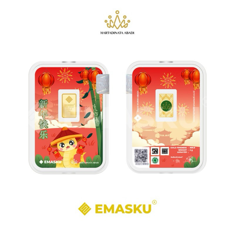 Logam Mulia LM Emasku Hartadinata 5 Gram 999.9 edisi Imlek Shio Ular kemasan Akrilik - hadiah angpao