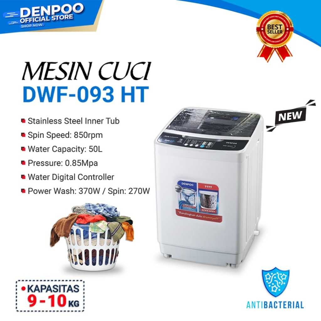 DENPOO MESIN CUCI 1 TABUNG TOP LOADING DWF093HT 9KG