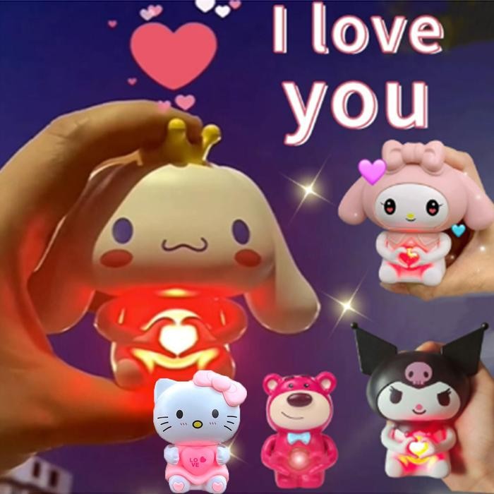 Versi Suara i love you Cinnamoroll Lotso Kuromi Sanrio 3D LED Night Light Gantungan love Figure