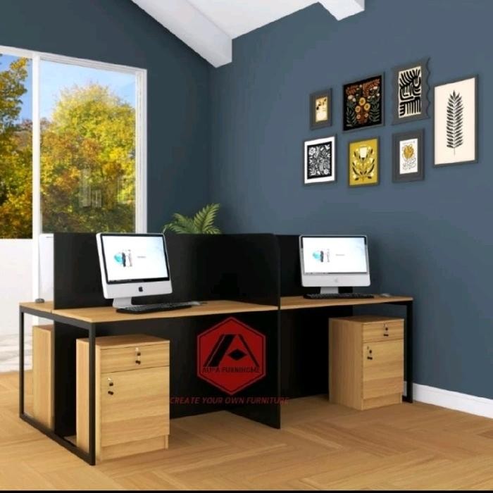 Meja Kantor kerja Partisi kubikal 4 staff dengan laci minimalis Furniture Besi