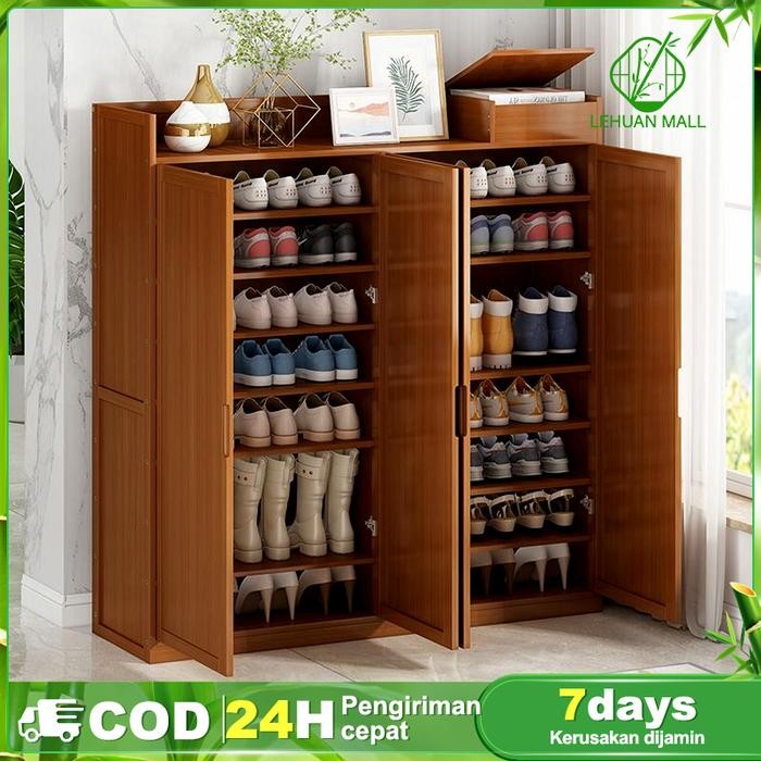 Terlaris Lehuan-Rak Sepatu Tertutup Kayu Minimalis Multifungsi Dengan Penyusunan Susun Furniture