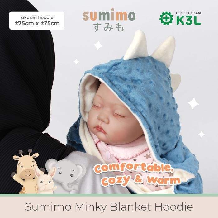 Sumimo Minky Blanket Hoodie Dino River Blue/ Selimut Topi Dino Bahan Minky #Gratisongkir #Sale