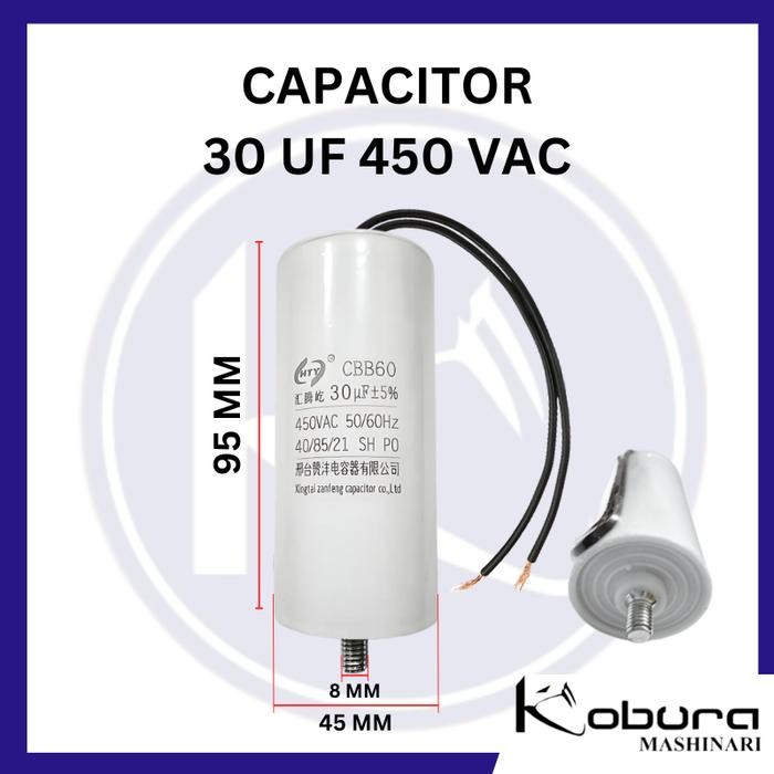TERLARIS Capacitor CBB60 Kapasitor 30 UF 450 VAC Baut Untuk Mesin Elektromotor Kompressor Angin