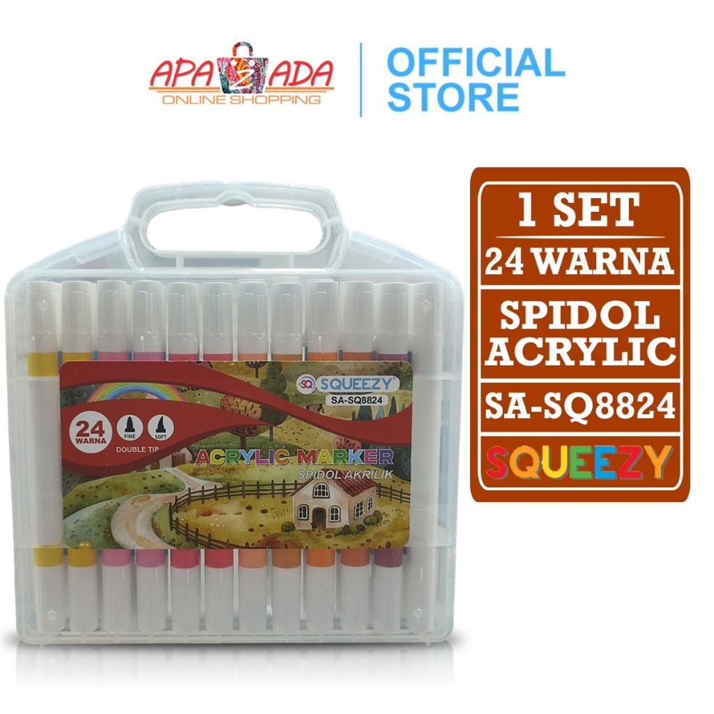 

- Spidol Akrilik Dual Tip [1 Set - 24 Warna] / Pena Cat / Acrylic Marker Squeezy SA-SQ8824