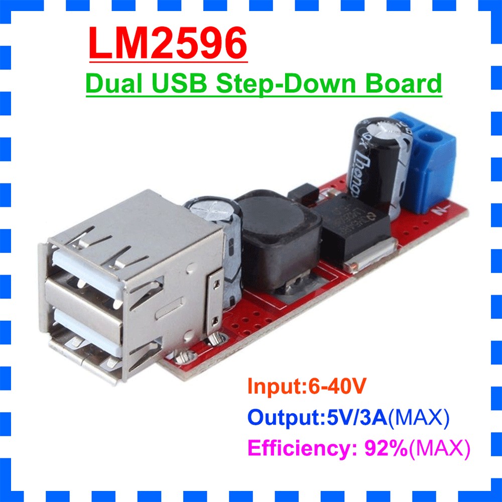 LM2596 dual-port USB step-down board 5V 3A DC-DC step-down conversion module For Vehicle Charger