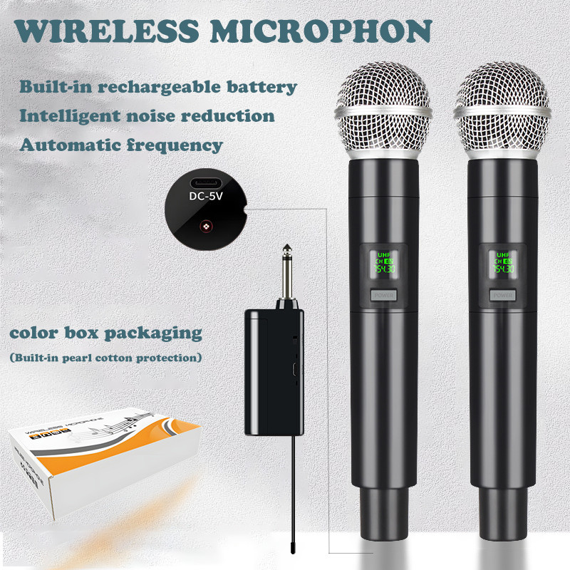 Wireless Microphone Professional Transmitter and Receiver System Universal Handheld Mic with Karaoke