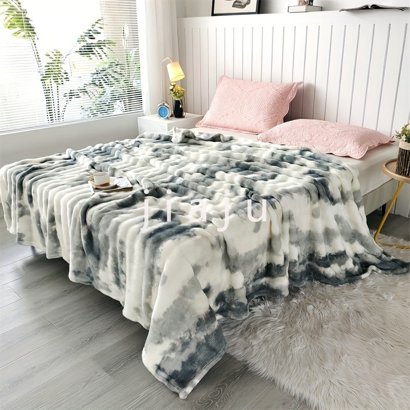 Ultra-Soft Faux Rabbit Fur Throw Blanket Tie-Dye Plush Warm Cozy All Seasons Reversible Machine Wash