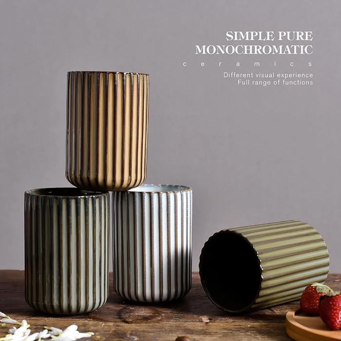 Gelas Keramik 300ml dengan Desain Minimalis Jepang Motif 3D dan Tepi Halus untuk Pengalaman Minum