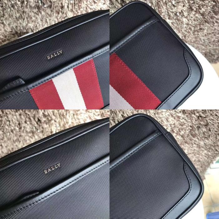 TAS PRIA BALLY CALIROS CLUTCH BAG LIST RED AND BLACK COLOUR HANDBAG