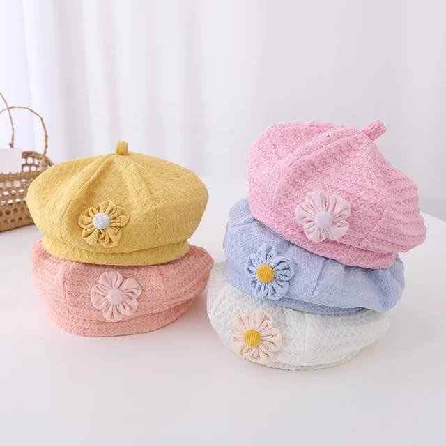 Topi Baret Anak Balita Perempuan Kupluk Kids Fashion Korea Motif Bunga