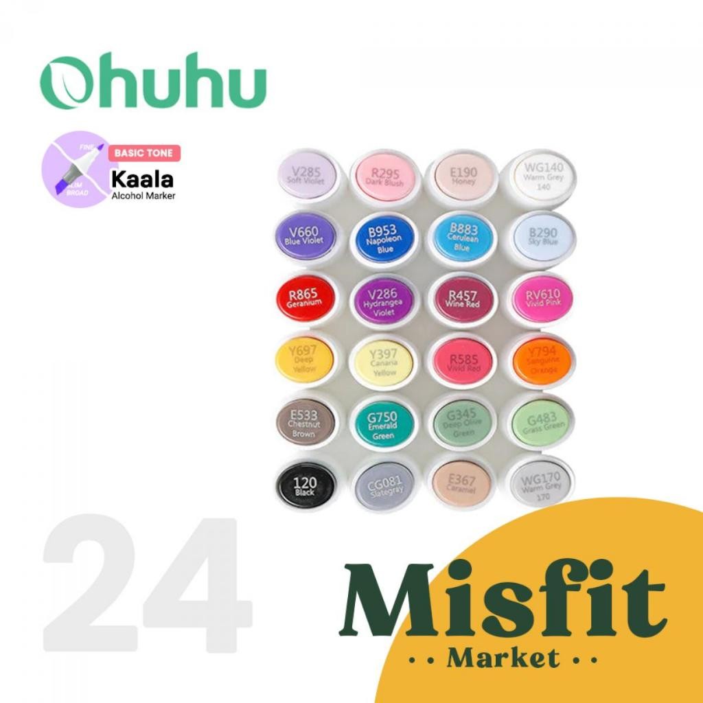 

OHUHU Kaala Basic Skin Tone 24 Colors Dual Tip (Slim Broad & Fine) Art Markers Spidol Kuas Warna