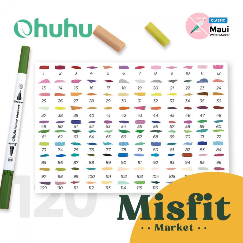 

OHUHU Maui 120 Colors Pens (Brush & Finer) Water Based Watercolor Markers