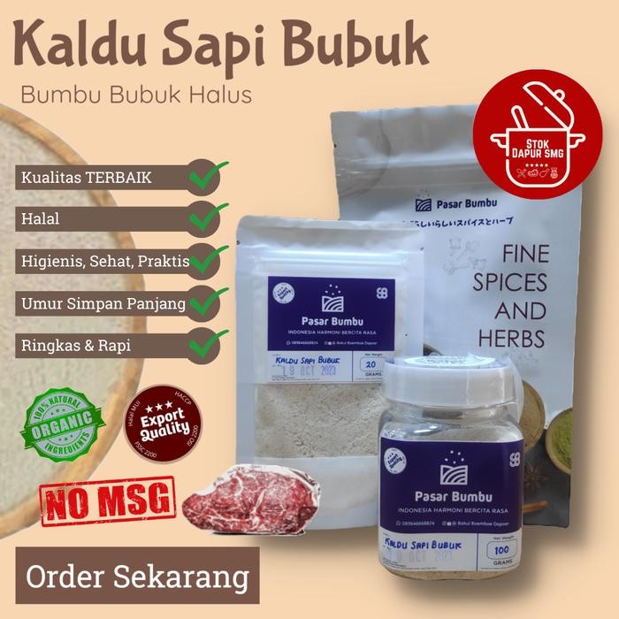 

*****] Pasar Bumbu Kaldu Sapi Bubuk Non MSG / Beef Stock Powder Pouch Refill 20gr 50gr 100gr Botol