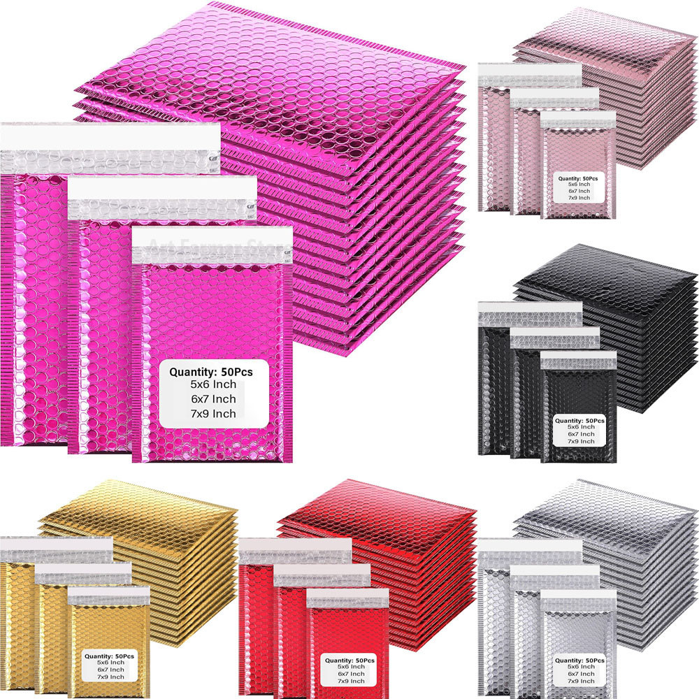 

50Pcs Small Business Supplies Holographic Mailer Laser Shipping Packaging Bubble Envelope Bags
