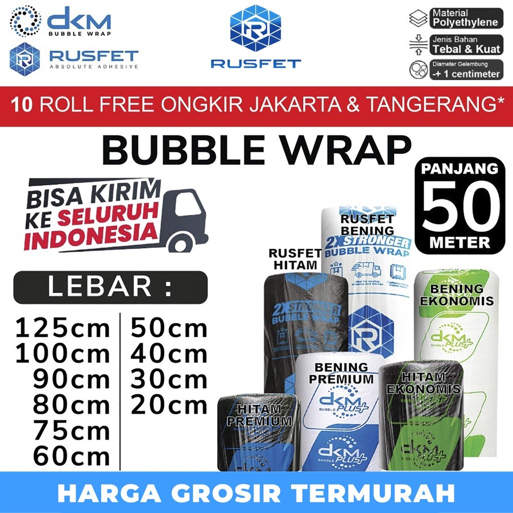 

Plastik Bubble Wrap Packing 50M Rusfet Dkm+ Tebal Bubblewrap Roll