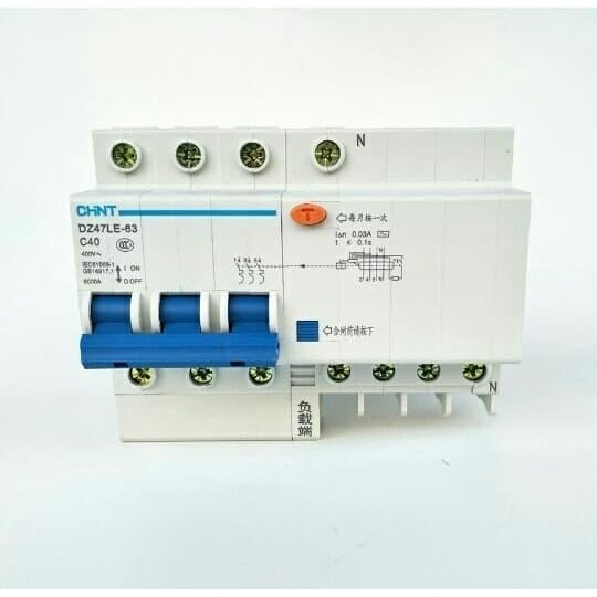 Terbaik Elcb + Mcb Chint Dz47Le-63 3P + N 6Ka Anti Kontak 40A