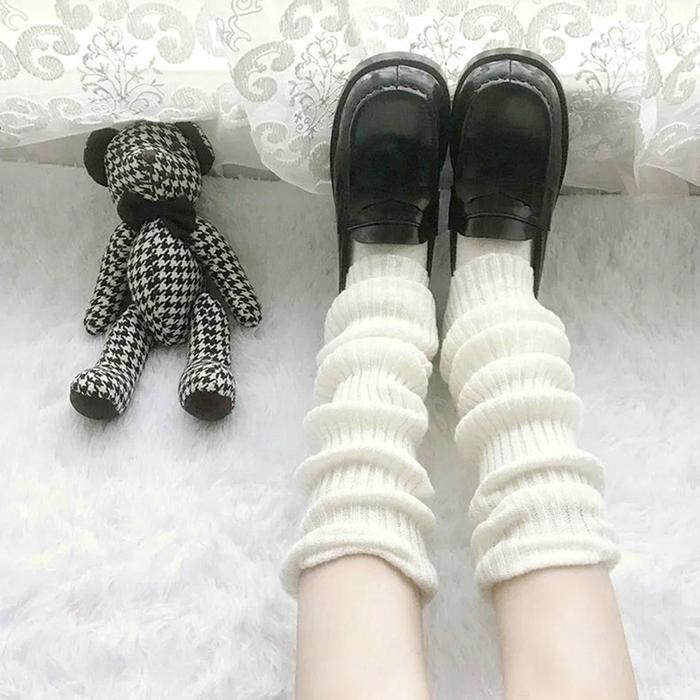 (50cm) White & Black Kaos Kaki Panjang Lolita Sock Kaos Kaki Leg Warmer Lolita Gothic Penghangat
