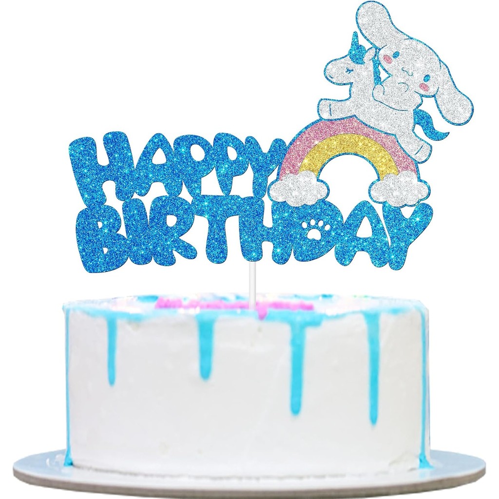 Cinnamoroll Dog Birthday Cake Decoration Cute Dog Cupcake Topper Glitter Happy Birthday Cake Decor