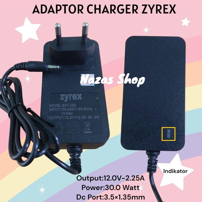 Adaptor Charger Laptop Zyrex Sky Mini 232 12Inch, Sky 232 2021 14Inch Out Put 12.0V-2.5A 30Watt