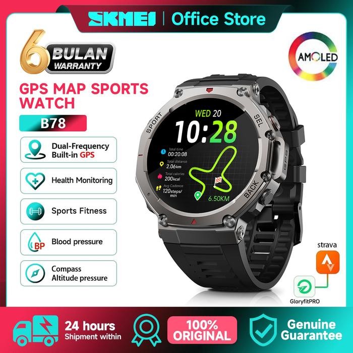 SKMEI B78 smartwatch Pria GPS Map 1.43 Amoled 5ATM Waterproof Compass Bluetooth Altitude Air