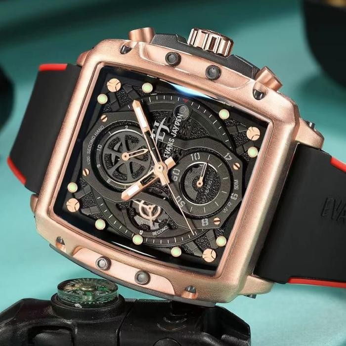 DISKON jam tangan Evans Jayden Jam Tangan Pria 9550 Rubber Silicon Kaca Sapphire Chronograph Water