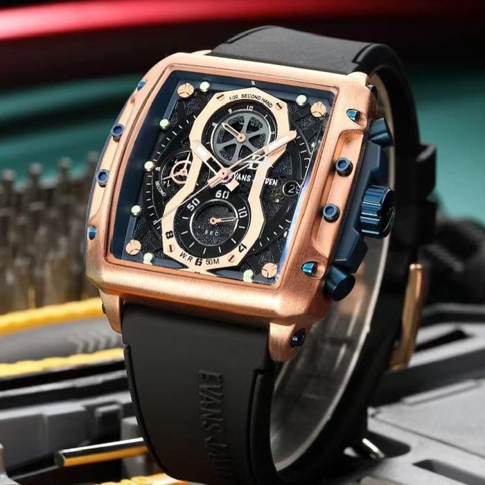 DISKON Evans Jayden Jam Tangan Pria 9550 Rubber Silicon Kaca Sapphire Chronograph Water Resistant 5