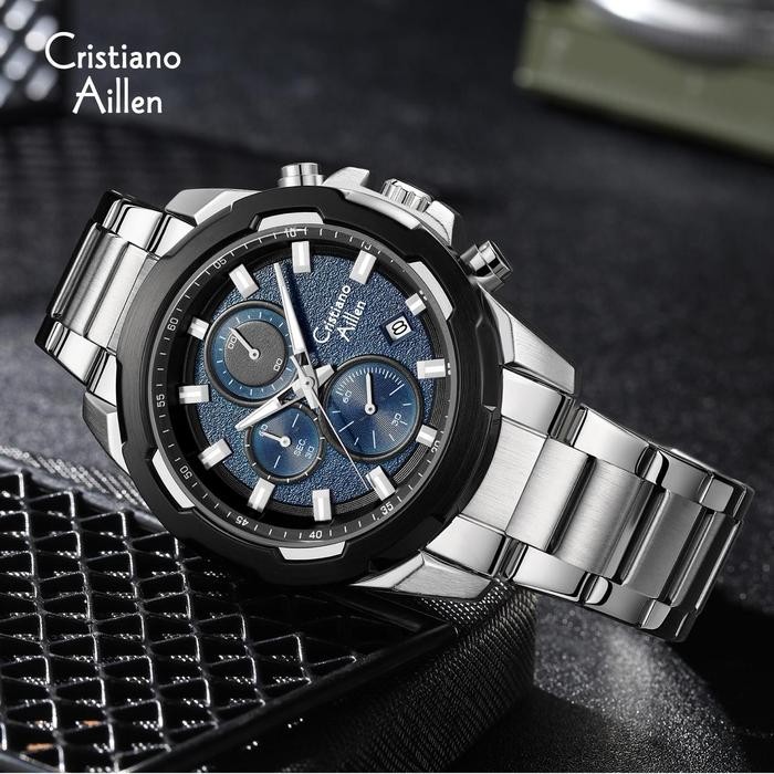 DISKON Cristiano Aillen Jam Tangan Pria Analog 8894 Rantai Stainless Steel Chronograph Water