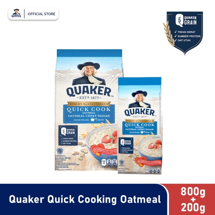 

PastikanTerjaminMutunya- Quaker Quick Cooking Oatmeal 800 Gr + 200 Gr