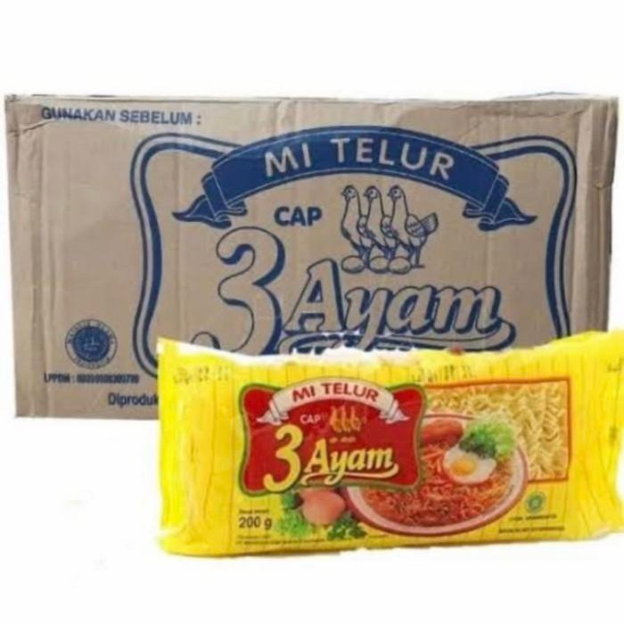

SemuAReadyYaB0Zq- Mi Telur / Mie Telor Cap 3 Ayam per 1 Dus Karton isi 20 pcs x 200 gr