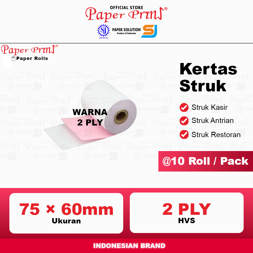 

Kertas Struk Kasir Register Roll NCR Paperyns 2PLY 75 x 60mm (@10 Roll)