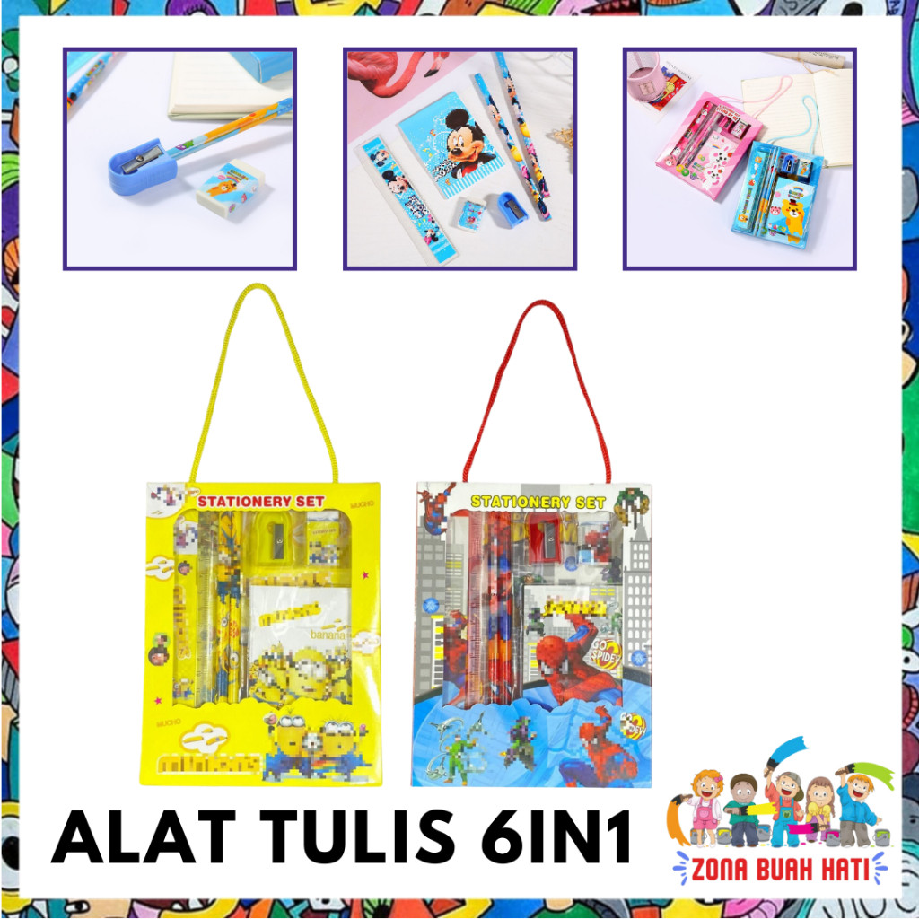 

PROMO / ZBH Alat Tulis Set 6IN1 Stationery Set Lucu Karakter Set Perlengkapan Alat Tulis Sekolah