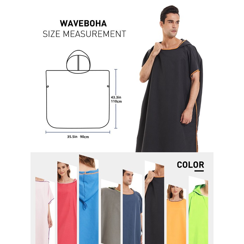 Surf Poncho Towel Poncho Quick-Dry Towel Hoodie Microfiber Beach Robe Changing Poncho Swim Towel Bea