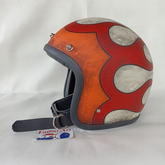 SIAP KIRIM HELM SLIM HEAD FLAME PATINA ORENMERAHPUTIH