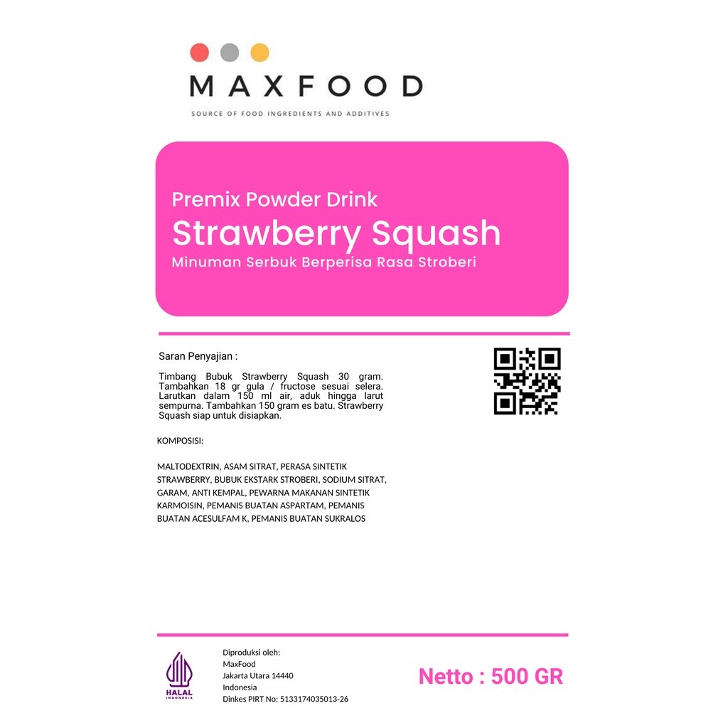 

MAXFOOD - Strawberry Squash / Bubuk Minuman Squash Rasa Stroberi 500 GR