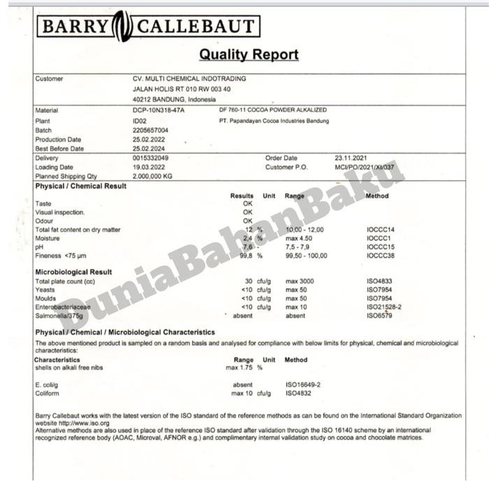 

PURE COCOA POWDER BARRY CALLEBAUT. BUBUK COKLAT MURNI 760 1 KG