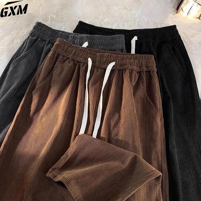 Ikonik- Celana Corduroy Pria Celana Cargo Corduroy Pria Celana Korea Celana Kasual Hitam