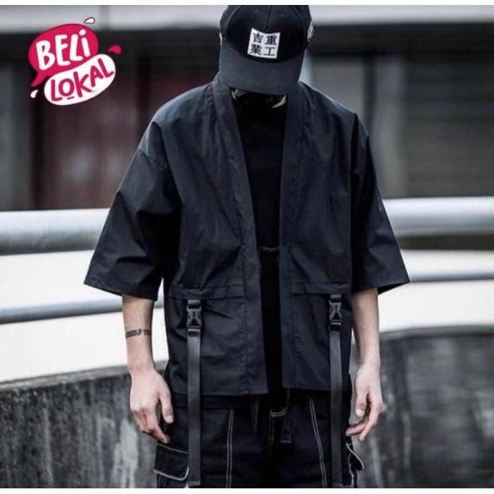 Ikonik- Techwear Kimono [Ready Indo] Cyberpunk Style Kimono Jepang Hitam Pria