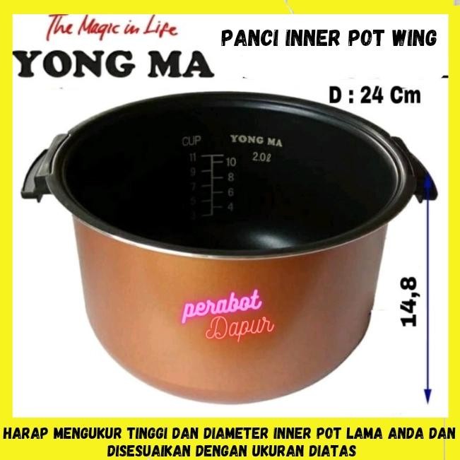 Terbaru Teflon/Panci Magic Com Yong Ma Gold Iron 2 Liter