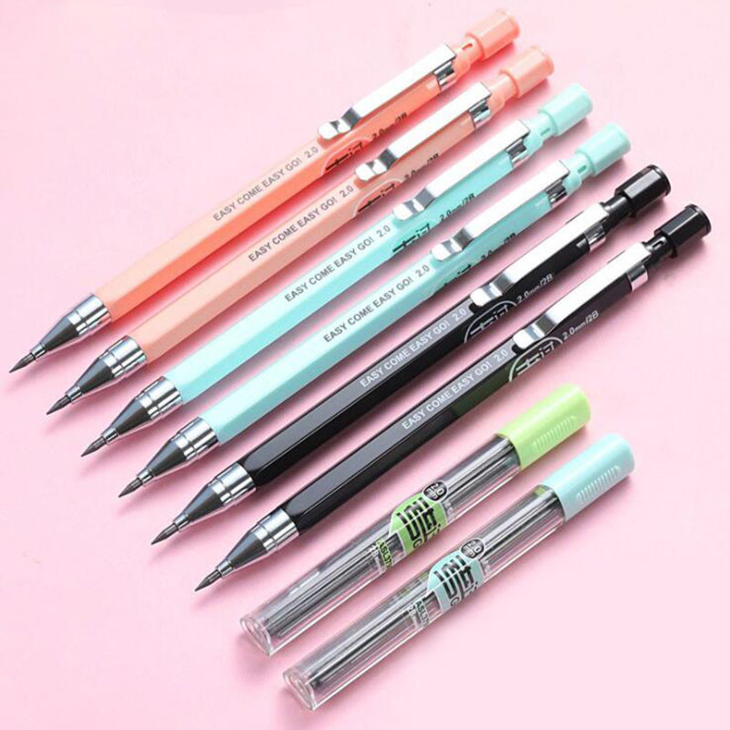 

Set 2.0 Mm Mechanical Pencil Set 2B Automatic Pencil With Black Lead Core Refill For Drawing,