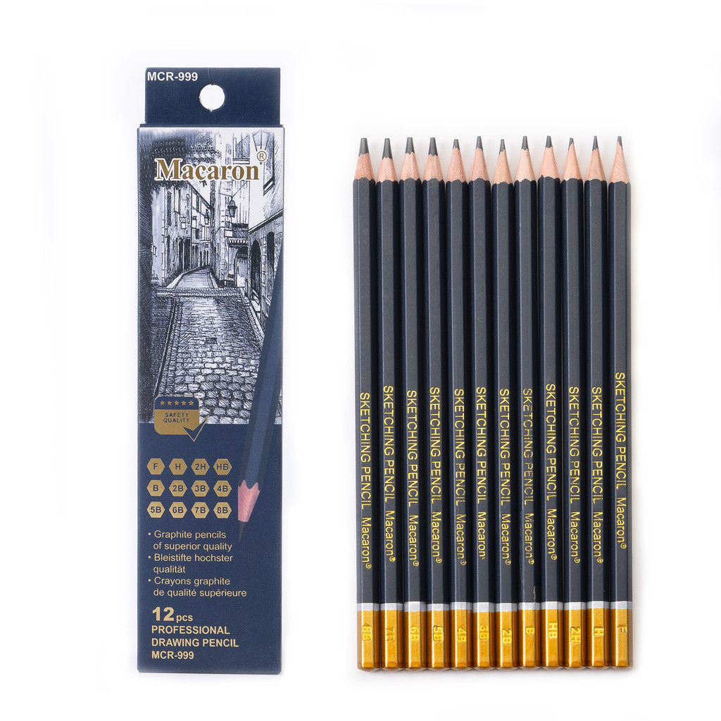 

12Pcs Professional Sketch Charcoal Pencils Set F/H/2H/Hb/B/2B/3B/4B/5B/6B/7B/8B Writing Graphite